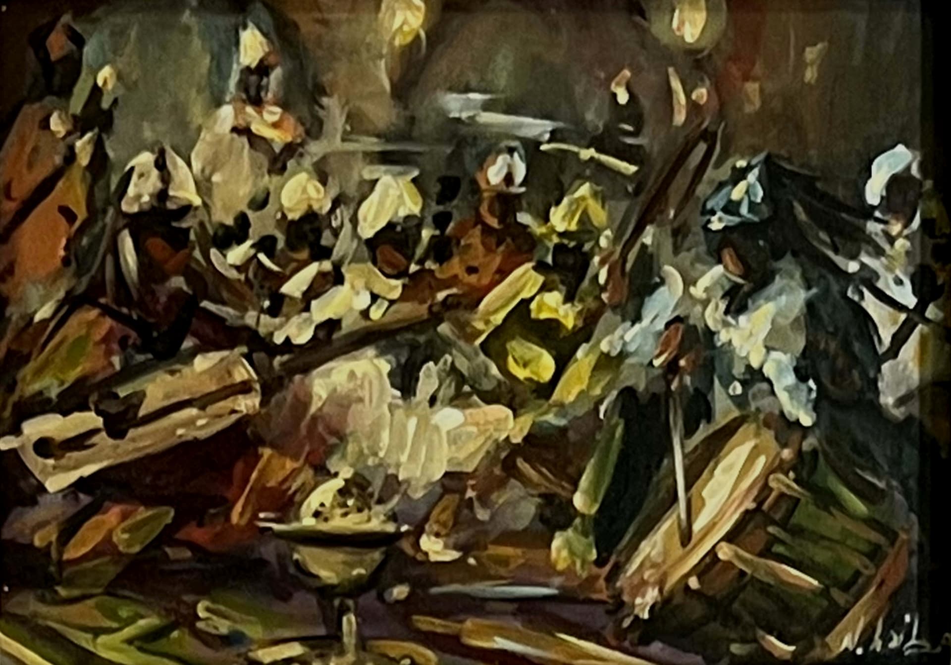 Tableau nature morte marocaine - bouquet nocturne de fleurs blanches