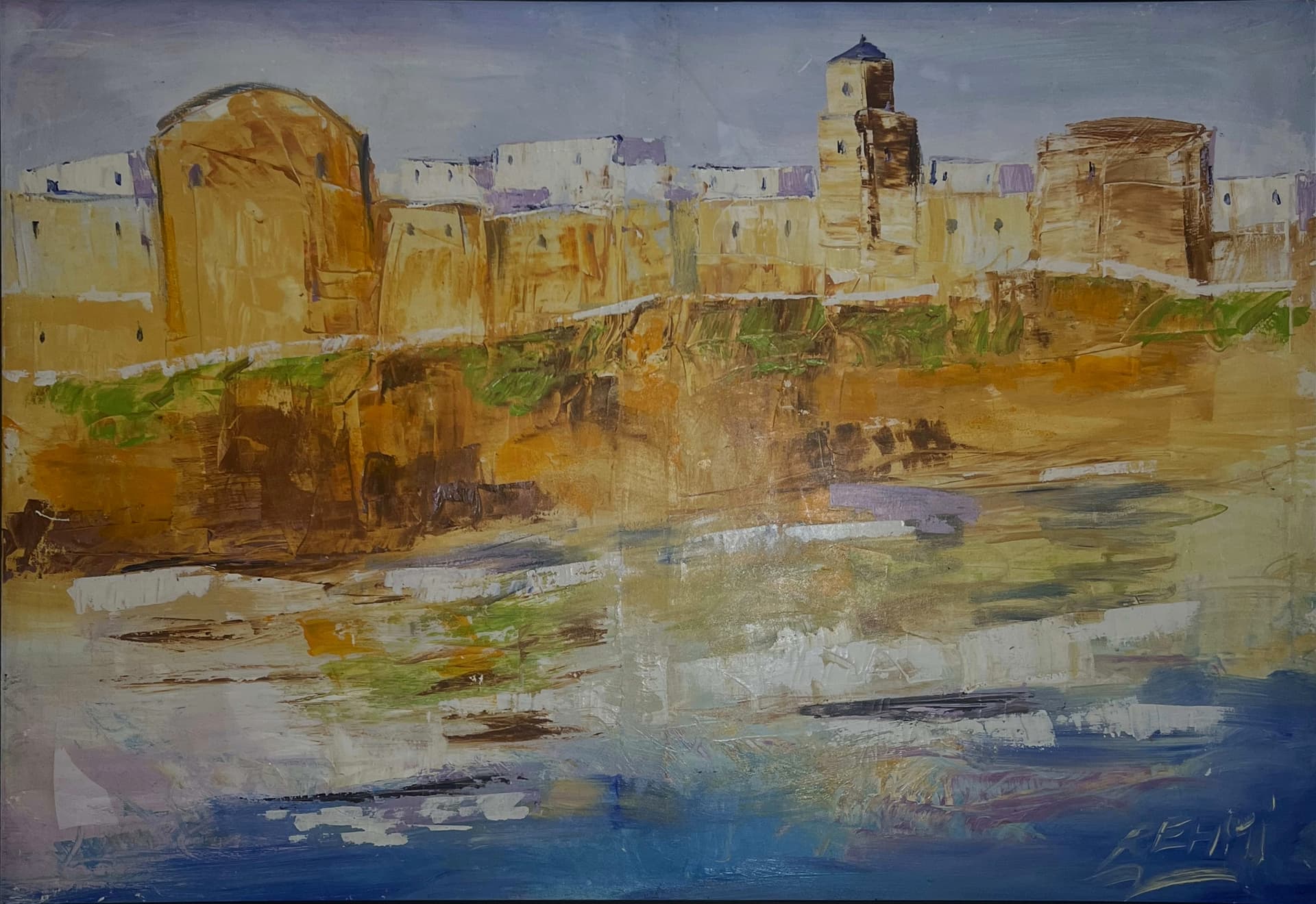 Tableau impressionniste marocain - médina portuaire et remparts