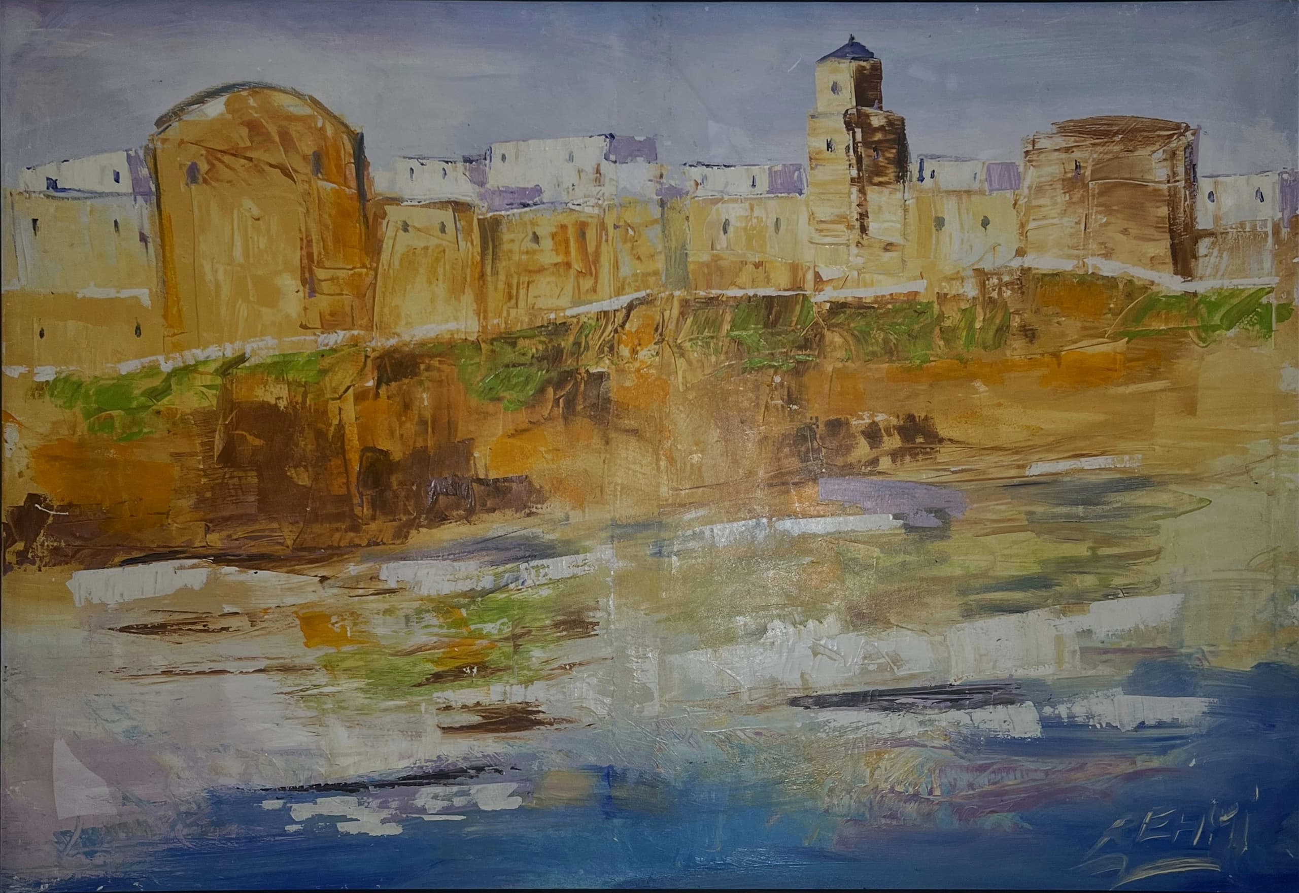 Tableau impressionniste marocain - médina portuaire et remparts