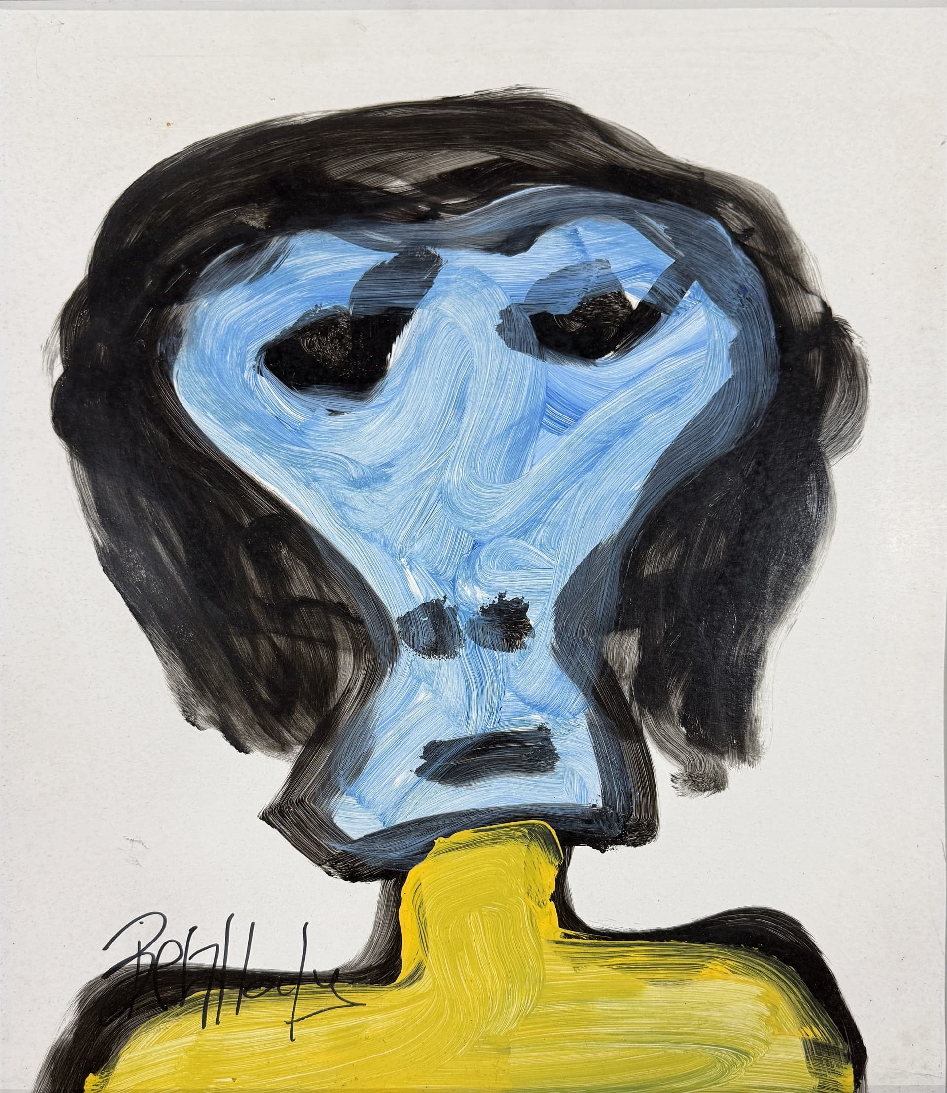 Grand visage bleu au buste jaune, Ahmed Belmkadem