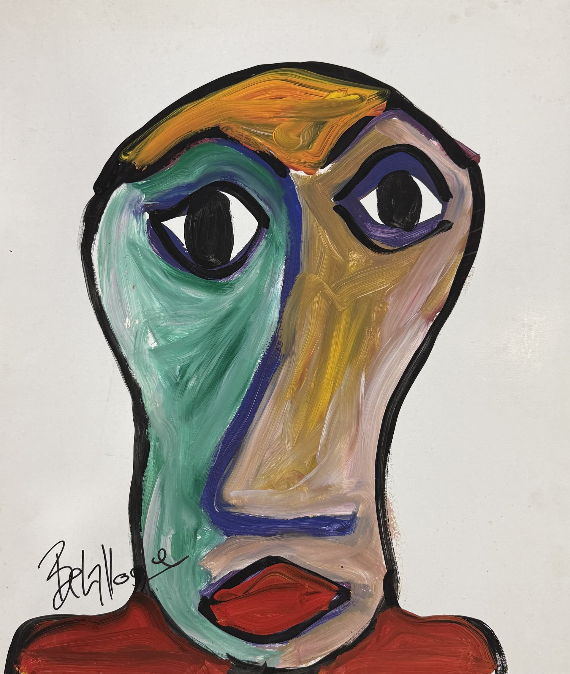 Grand visage turquoise et ocre, Ahmed Belmkadem