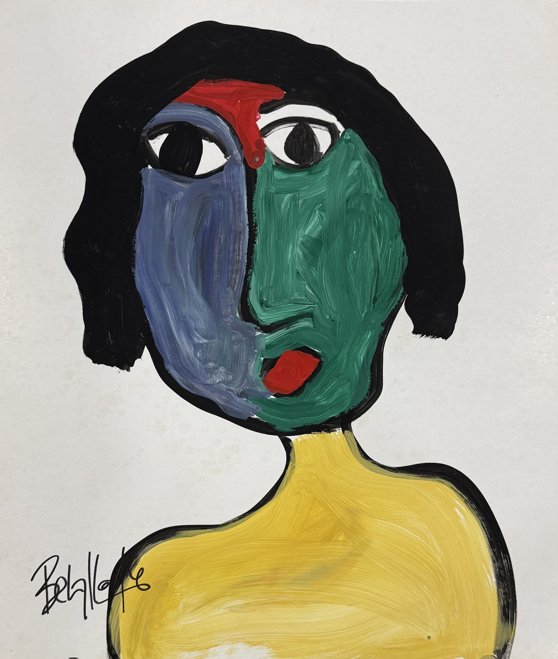 Visage bleu et vert au buste jaune, Ahmed Belmkadem
