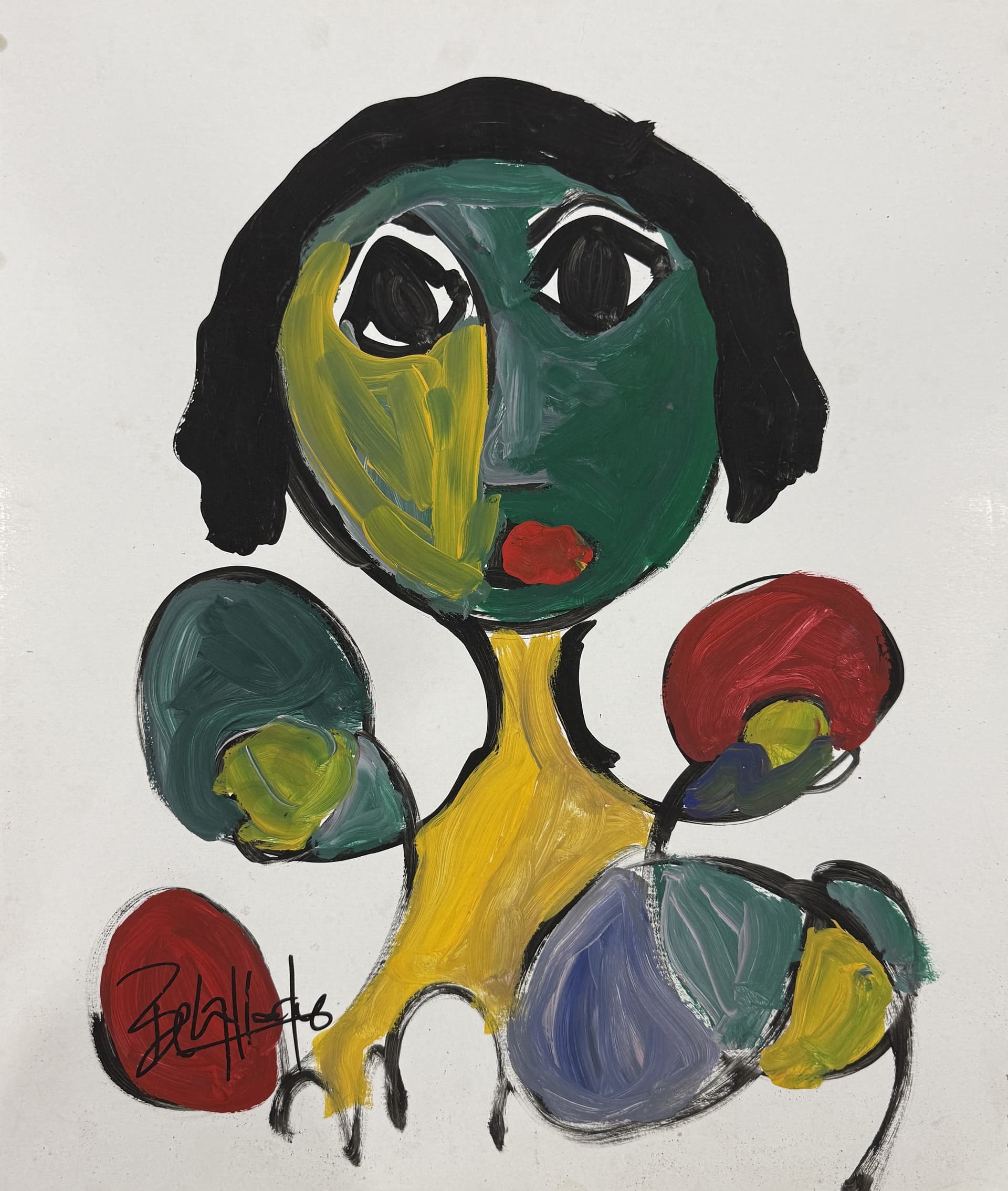 Femme au visage vert et fruits colorés, Ahmed Belmkadem