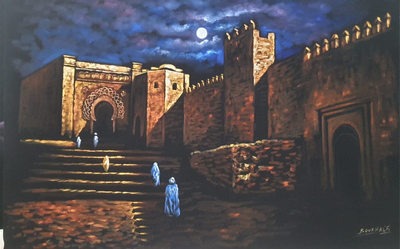 Les Oudayas au Clair de Lune, Rabat — Huile sur toile 120 x 80 cm, Boukhalifi
