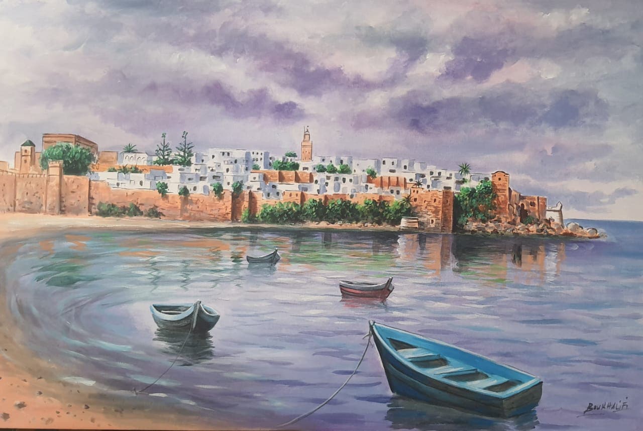 Les Oudayas et les Barques, Rabat — Huile sur toile 120 x 80 cm, Boukhalifi