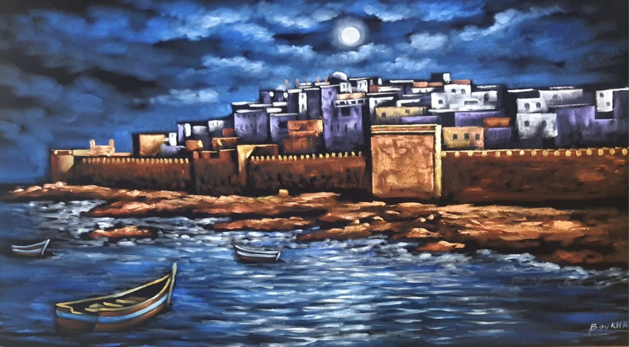 Essaouira sous la Lune — Huile sur toile 120 x 80 cm, Boukhalifi