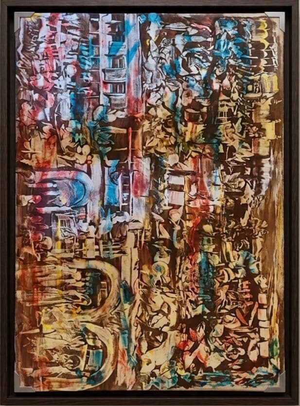 Œuvre sur papier — scènes de souk en polychromie par El Hani