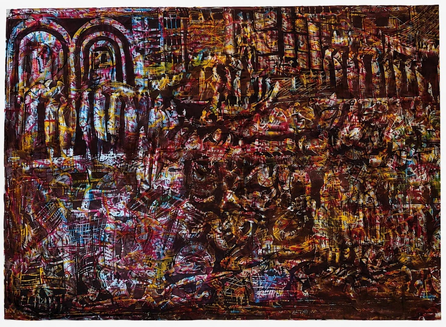 Tableau expressionniste marocain — grande fresque des souks par El Hani
