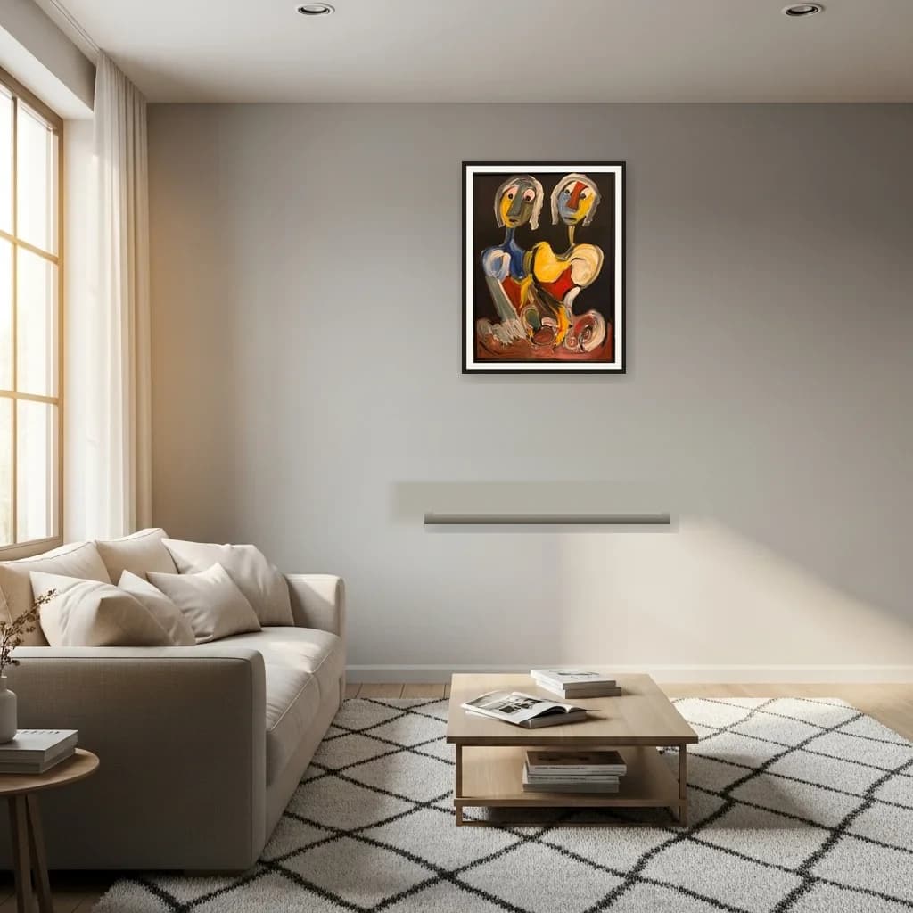 Tableau expressionniste marocain - duo de visages stylises – vue 3