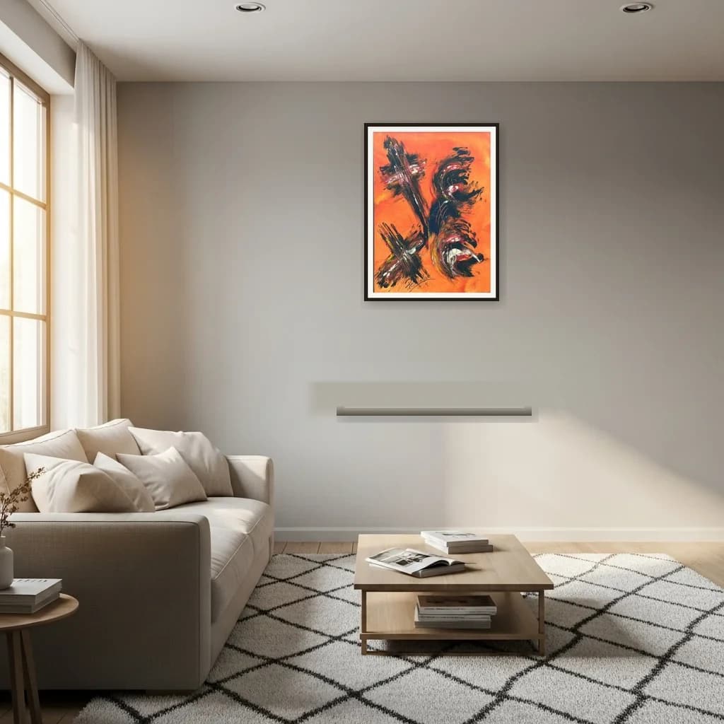 Tableau Abstrait orange contemporain – tableau abstrait peint à la main par Ahmed Belmkadem – vue 3