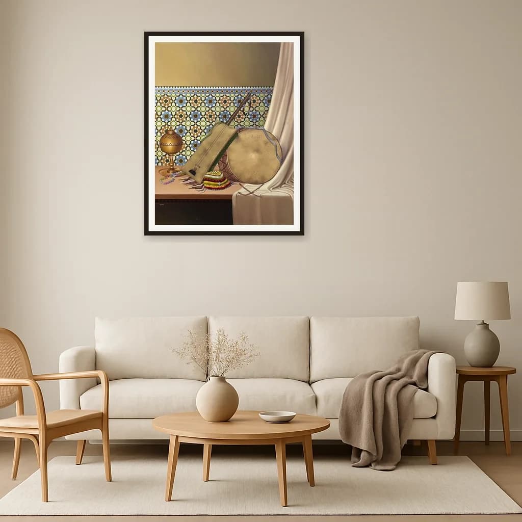 Tableau Marocain instruments traditionnels – tableau nature morte peint à la main par Saleh Bakri – vue 3