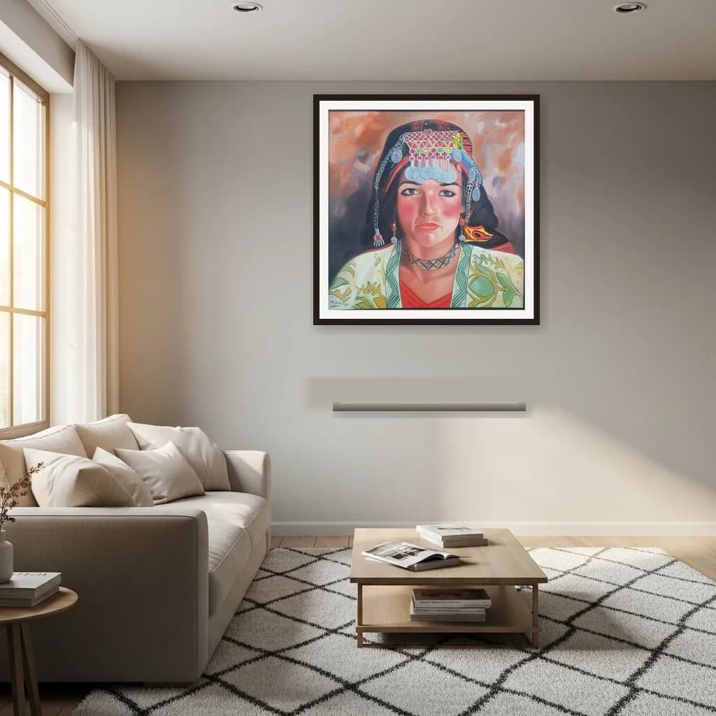 Tableau Portrait femme berbère – tableau expressioniste peint à la main par Mohamed Al Ichati – vue 3