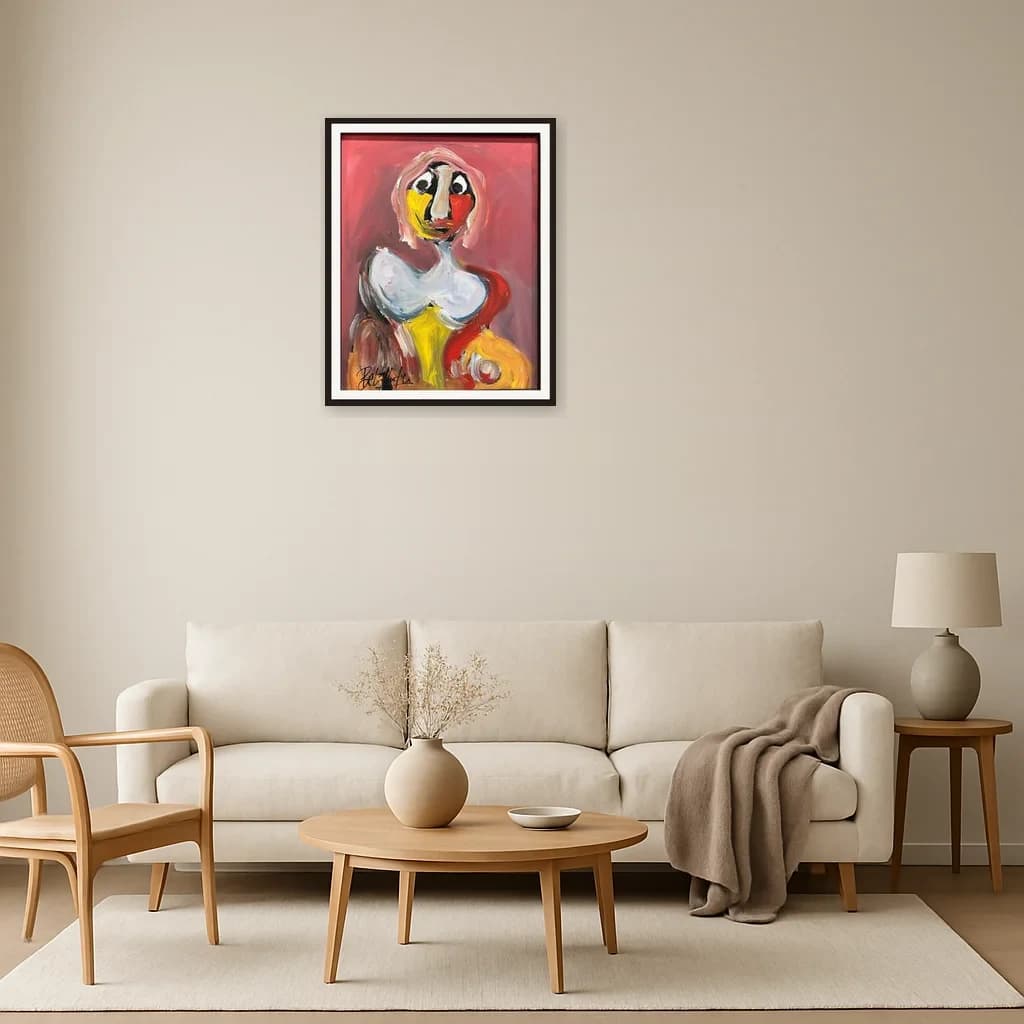 Tableau Abstrait portrait féminin chaleureux – tableau expressioniste peint à la main par Ahmed Belmkadem – vue 3