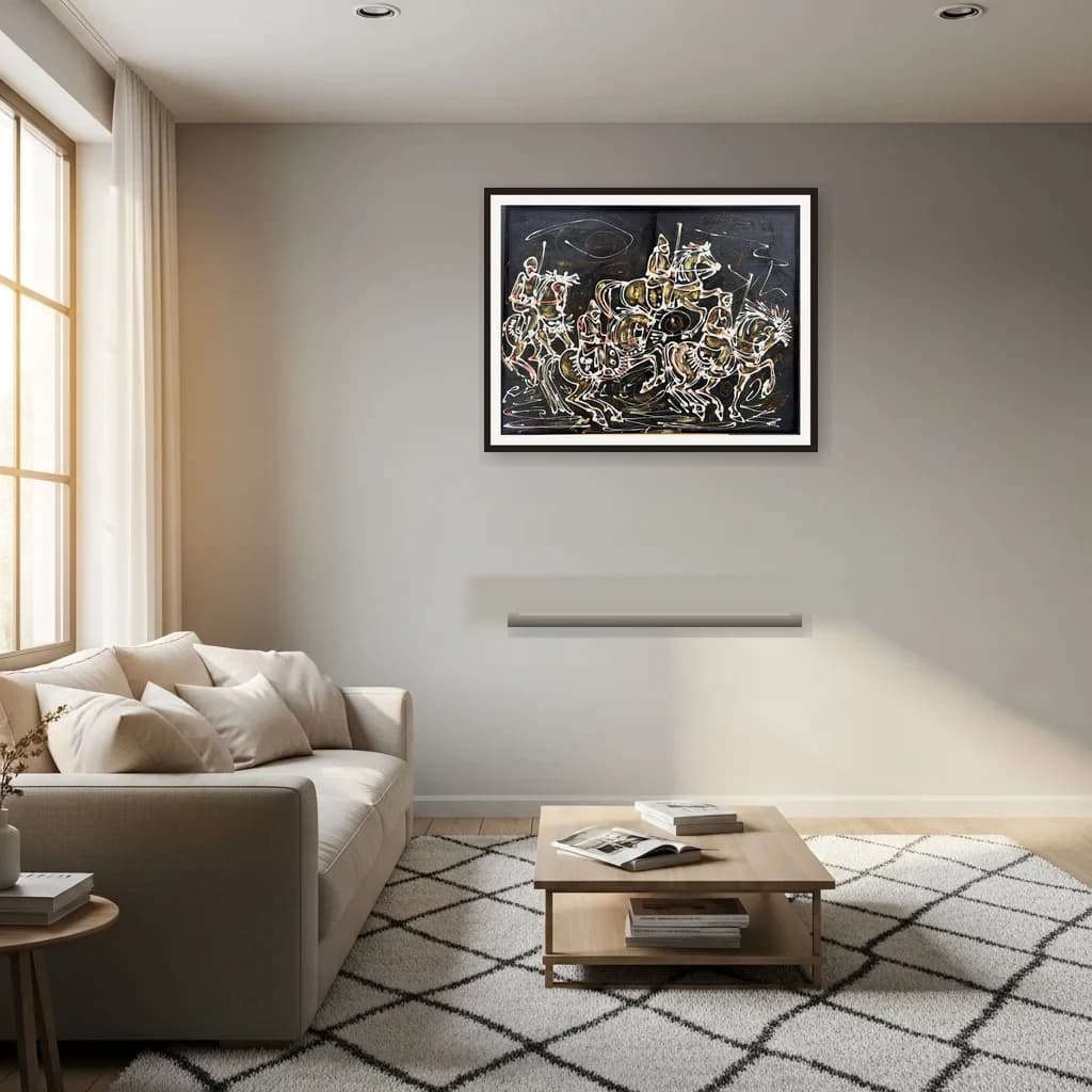 Tableau Abstrait cavaliers marocains – tableau figuratif peint à la main par Mohamed Rehmi – vue 3