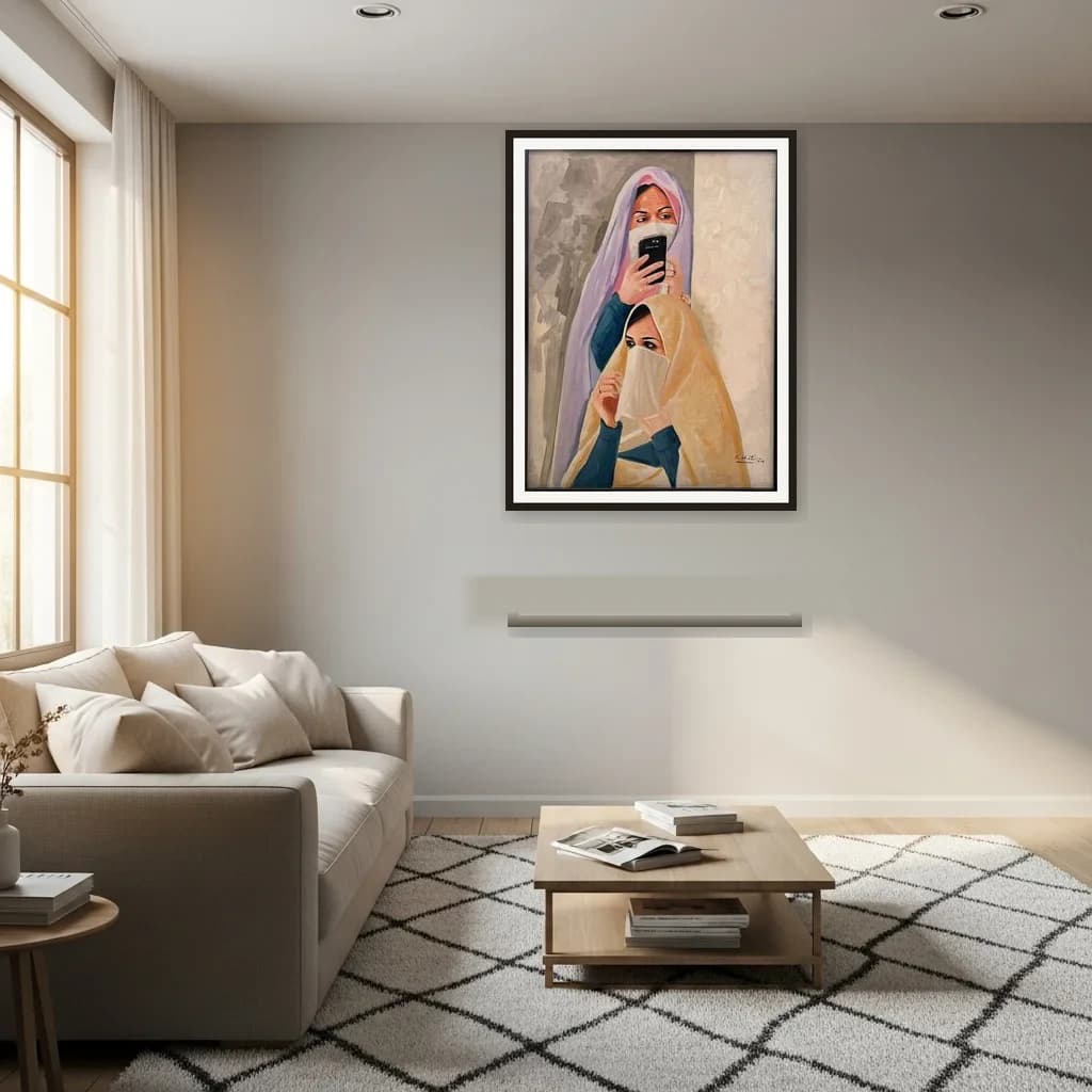 Tableau Figuratif femmes voilées contemporain – tableau figuratif peint à la main par Mohamed Al Ichati – vue 3