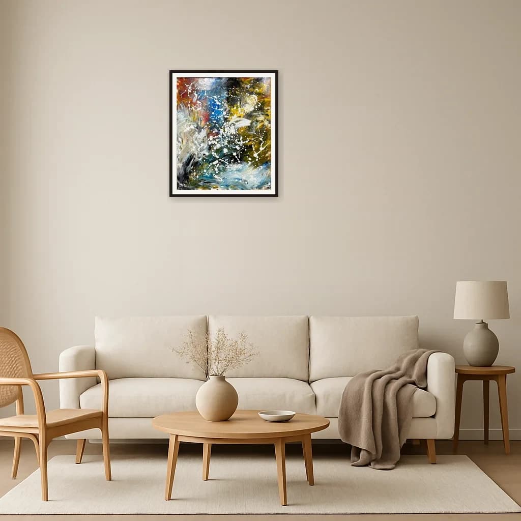 Tableau Abstrait éclats de couleur et mouvement – tableau abstrait peint à la main par Ahmed Belmkadem – vue 3