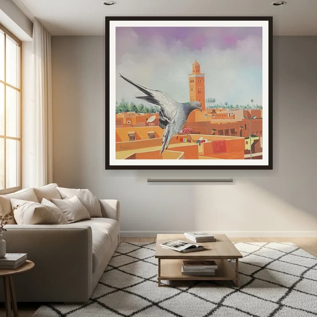Tableau impressionniste marocain - cigogne devant la Koutoubia – vue 3