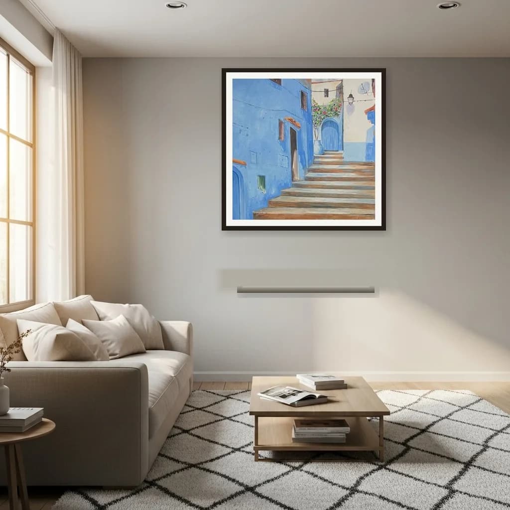 Tableau impressionniste marocain - ruelle bleue de Chefchaouen – vue 3