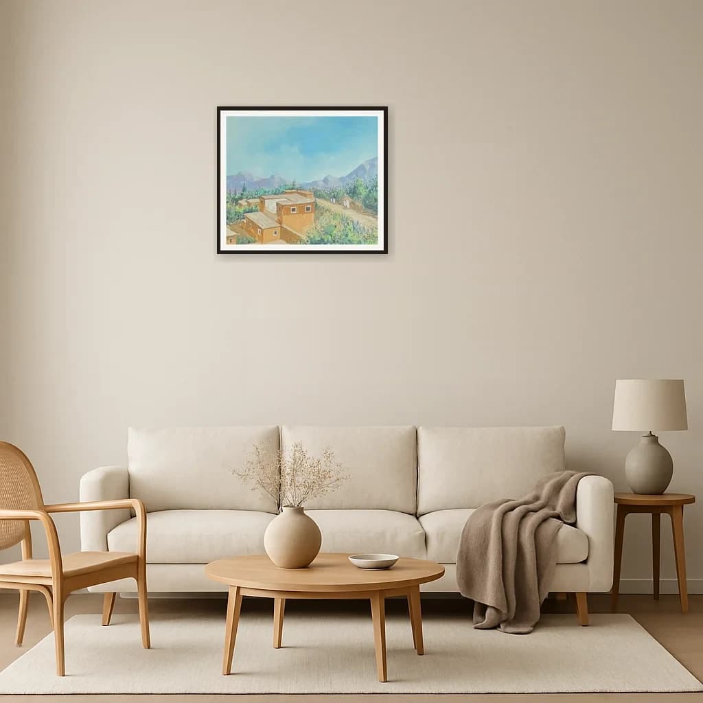 Tableau impressionniste marocain - village de montagne au pied de l'Atlas – vue 3