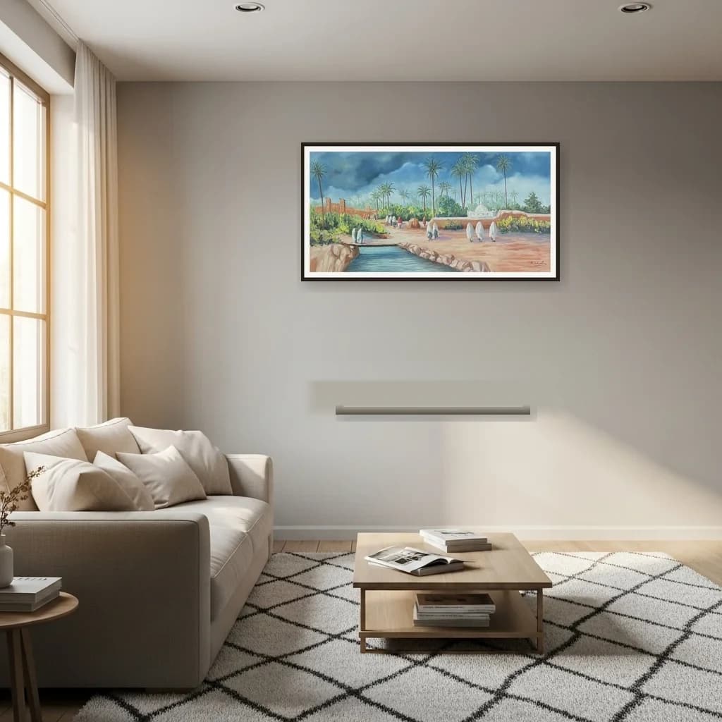 Tableau impressionniste marocain - palmeraie et rivière – vue 3