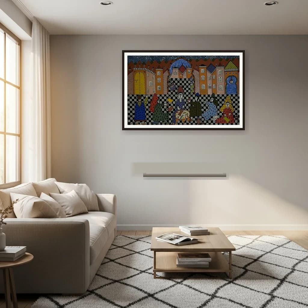 Tableau art naïf marocain - cérémonie au palais – vue 3