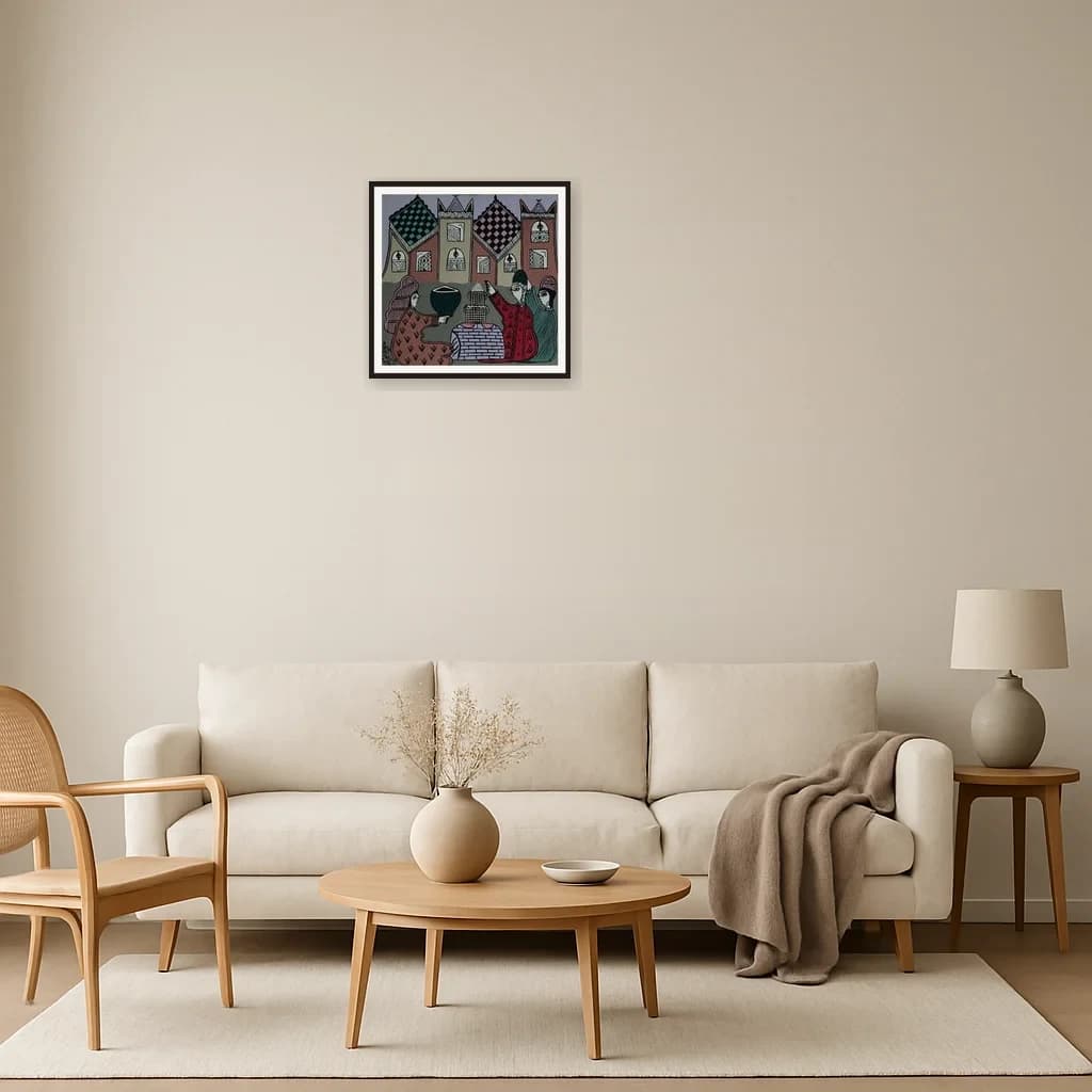 Tableau art naïf marocain - marché aux poteries – vue 3