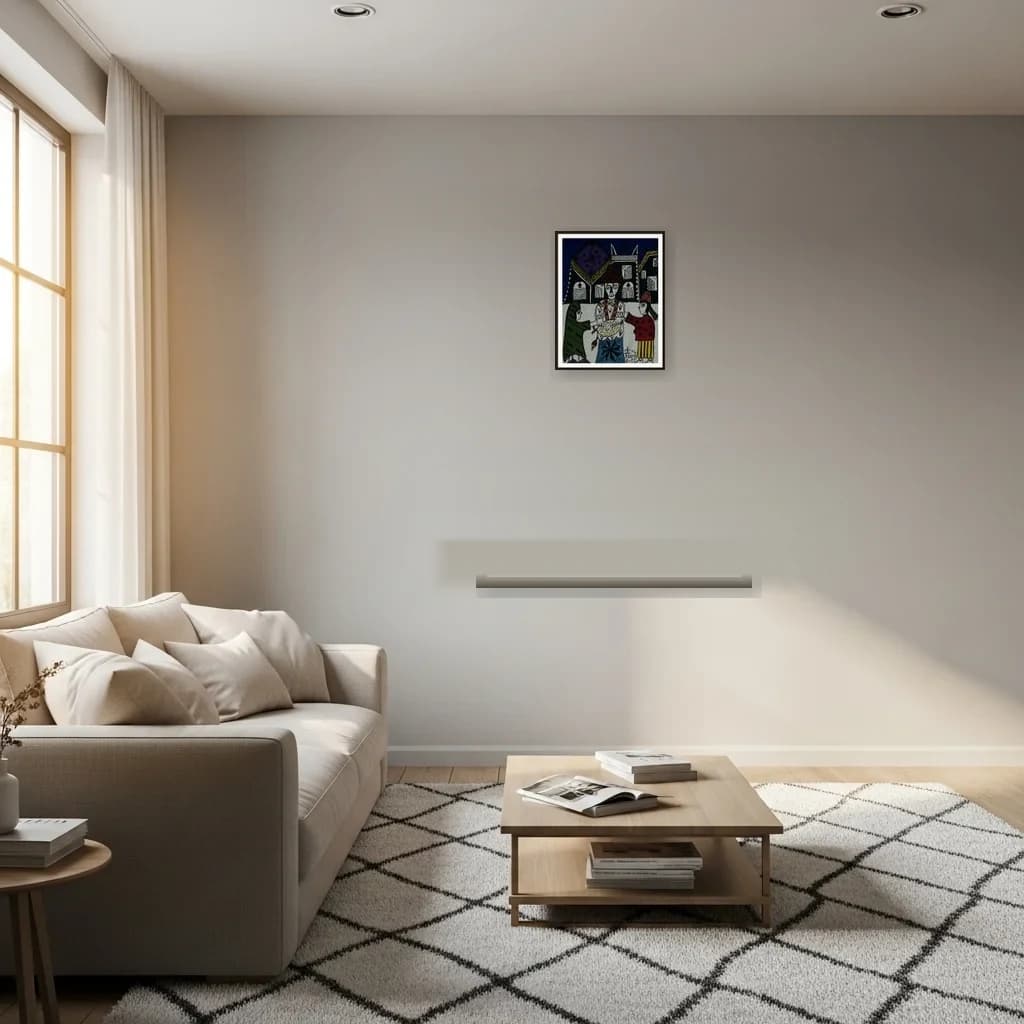 Tableau art naïf marocain - scène de thé dans un intérieur marocain – vue 3