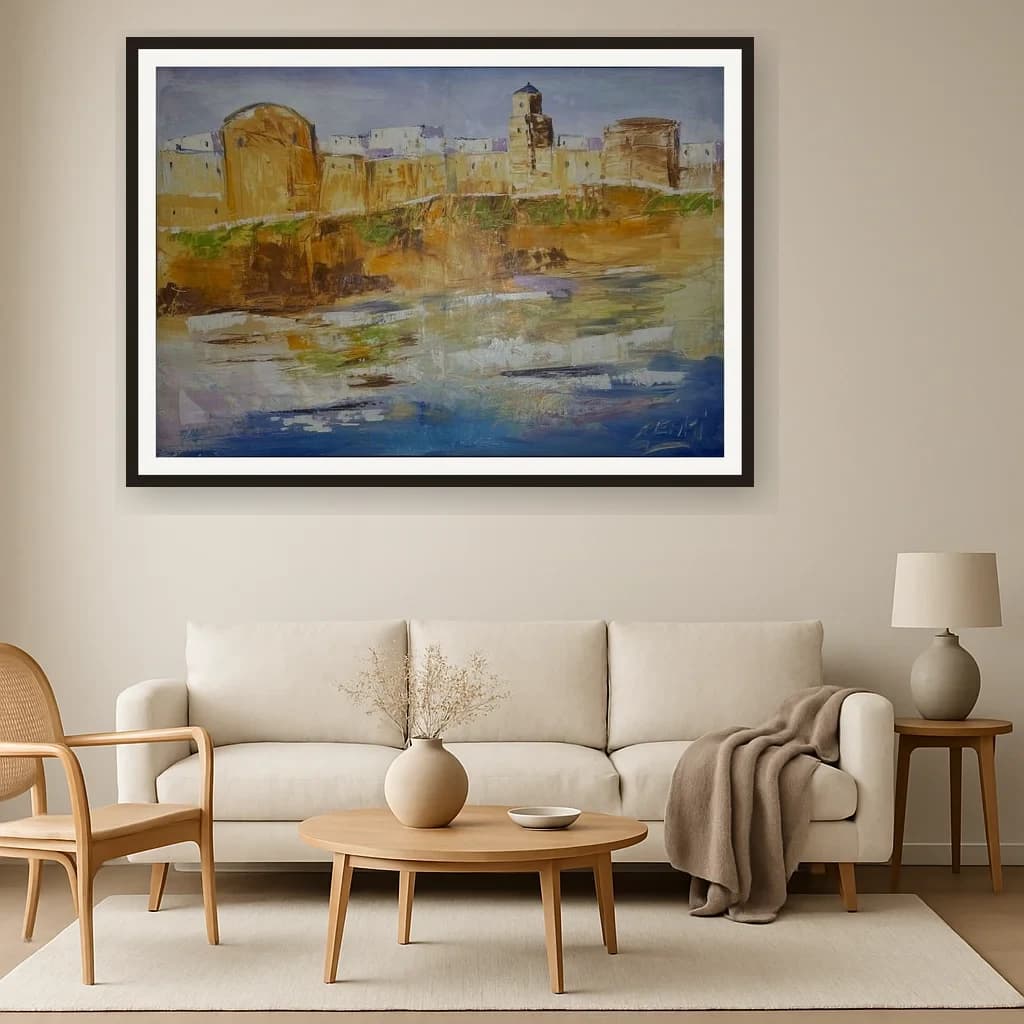Tableau impressionniste marocain - médina portuaire et remparts – vue 3