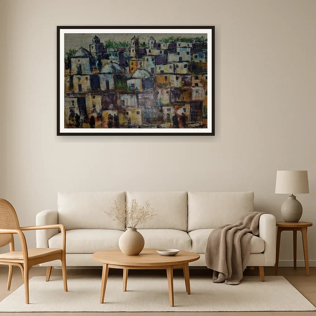 Tableau impressionniste marocain - médina blanche aux terrasses – vue 3