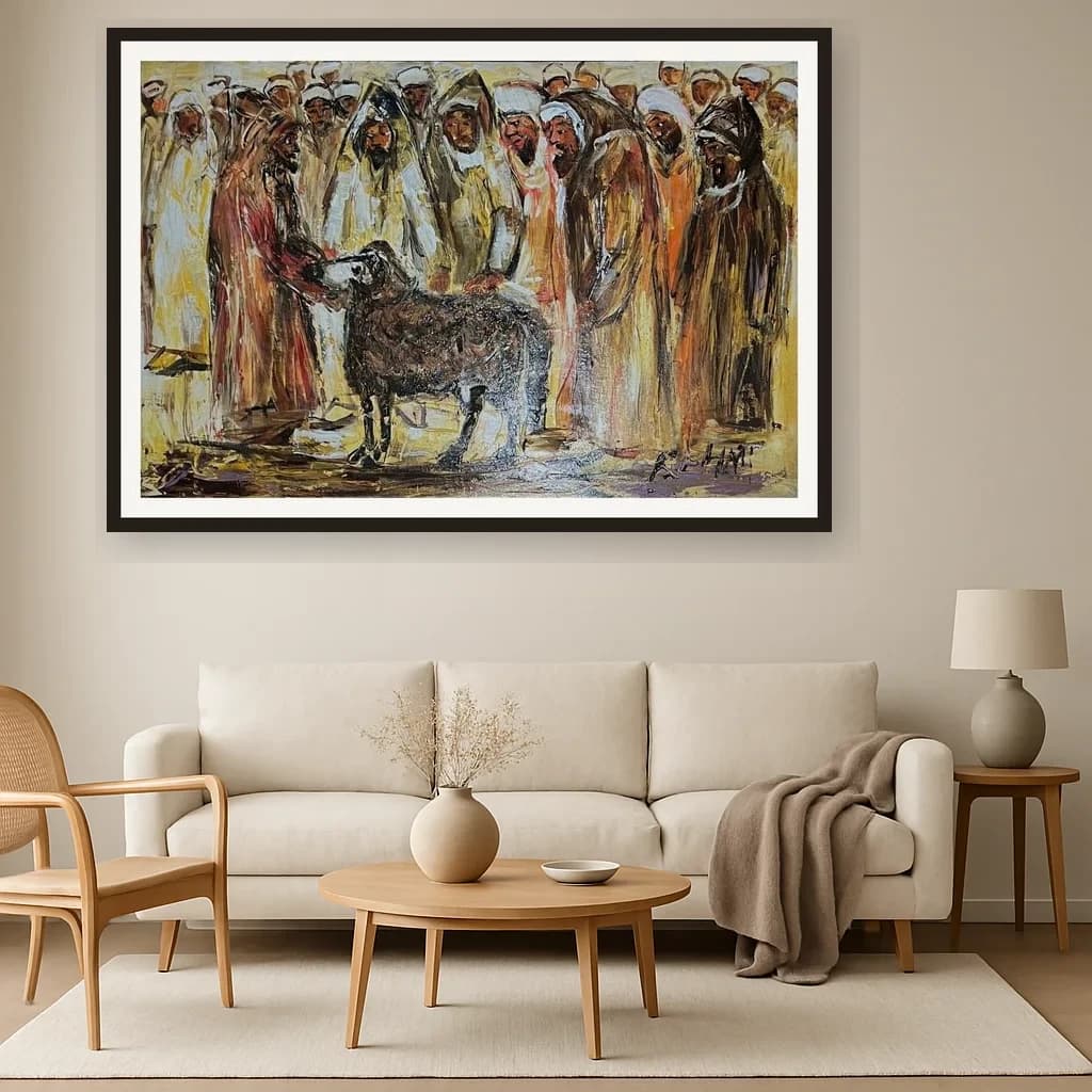 Tableau figuratif marocain - cérémonie autour du mouton – vue 3