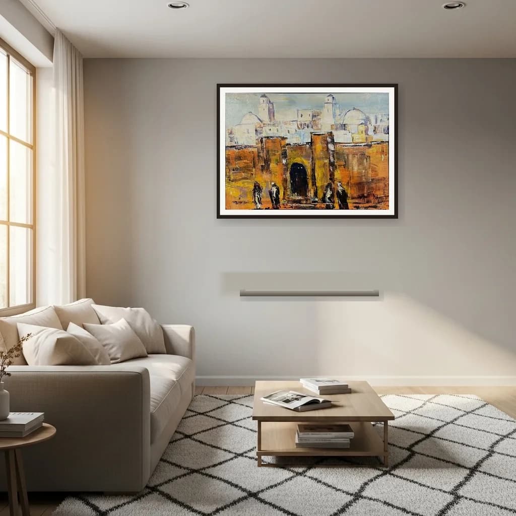 Tableau impressionniste marocain - porte de médina et silhouettes – vue 3