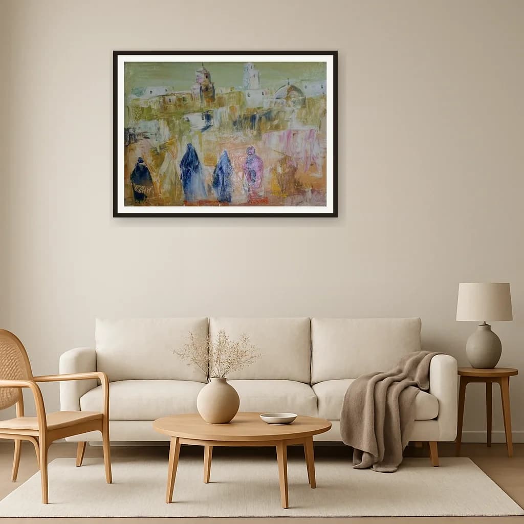 Tableau impressionniste marocain - femmes dans une médina lumineuse – vue 3