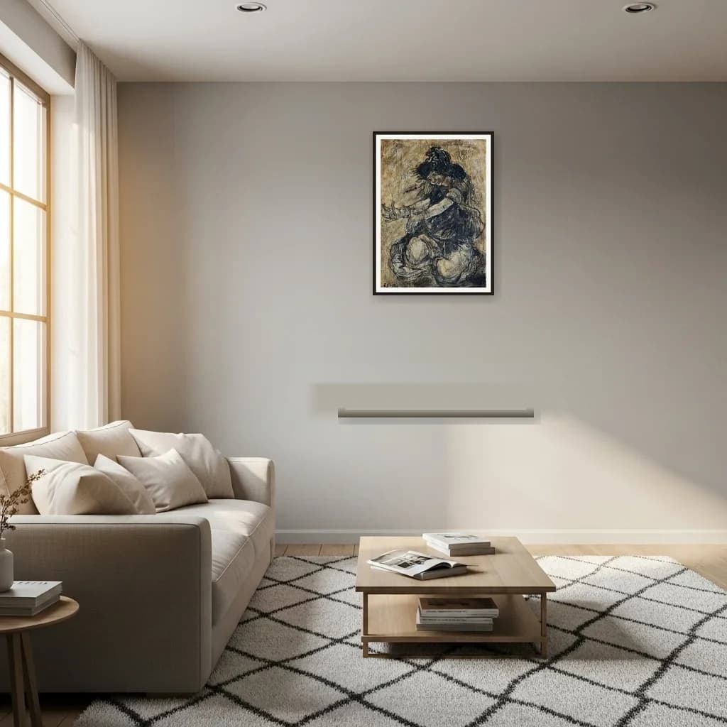 Tableau expressionniste marocain - personnage assis au trait noir – vue 3