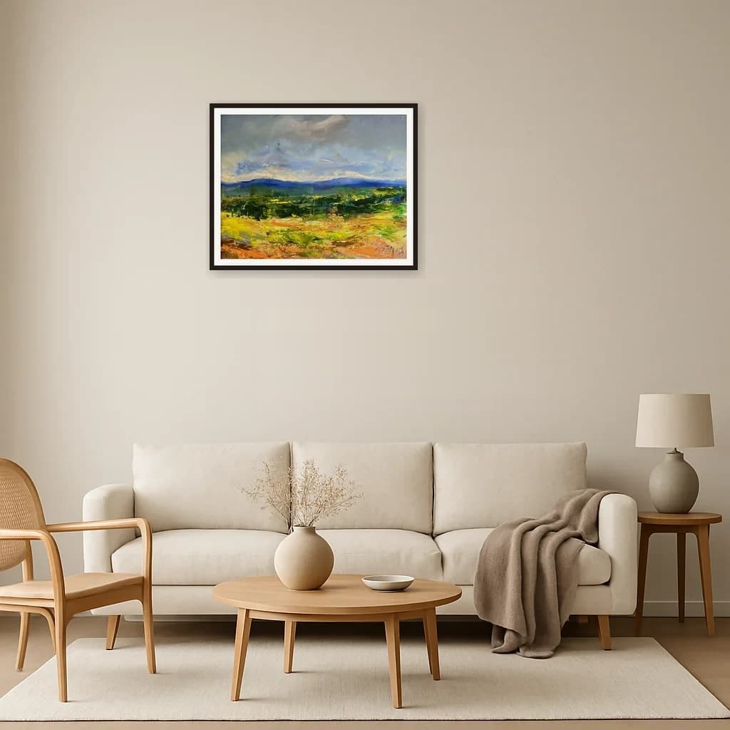 Tableau impressionniste marocain - paysage de montagne verdoyant – vue 3