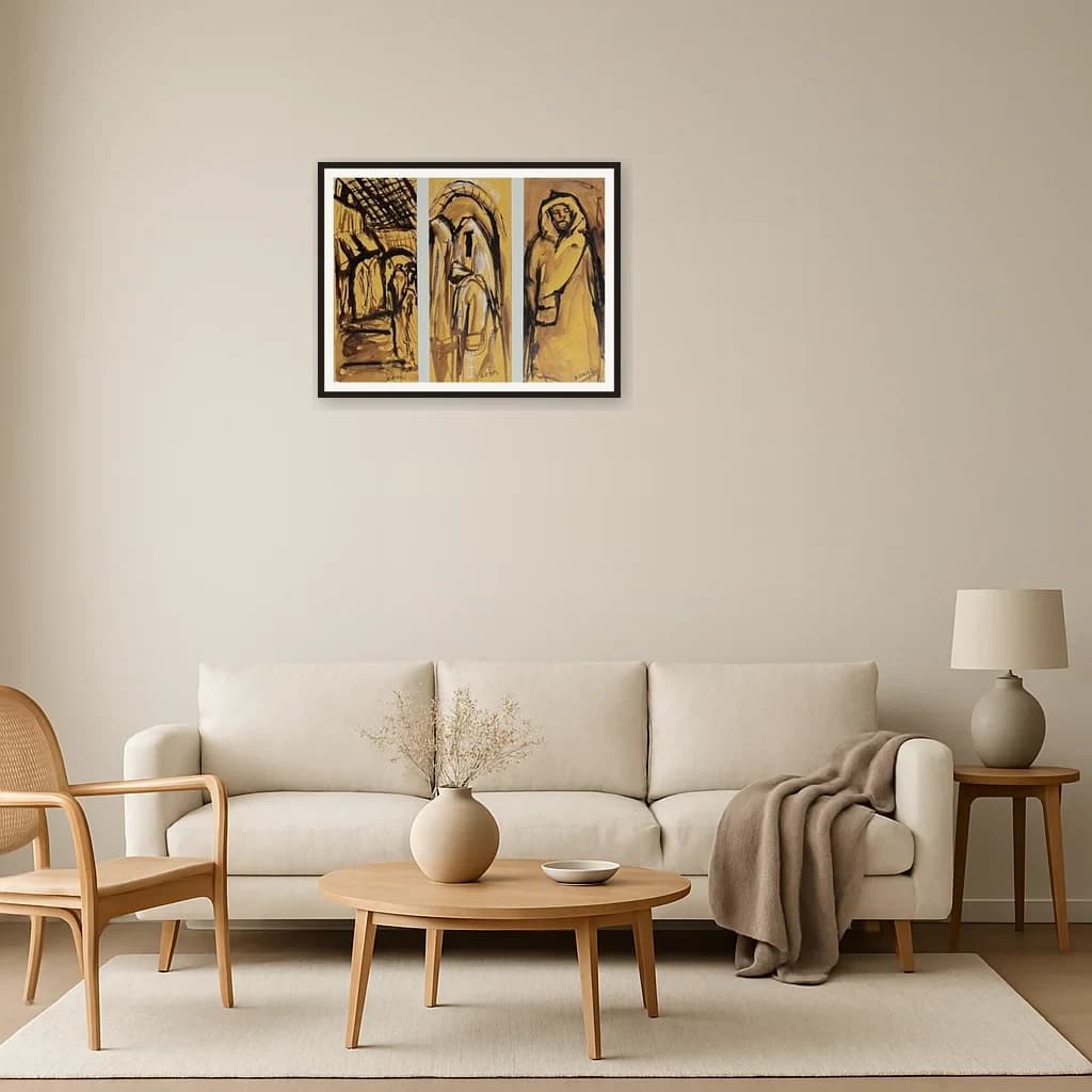 Tableau figuratif marocain - portraits triptyque au lavis – vue 3