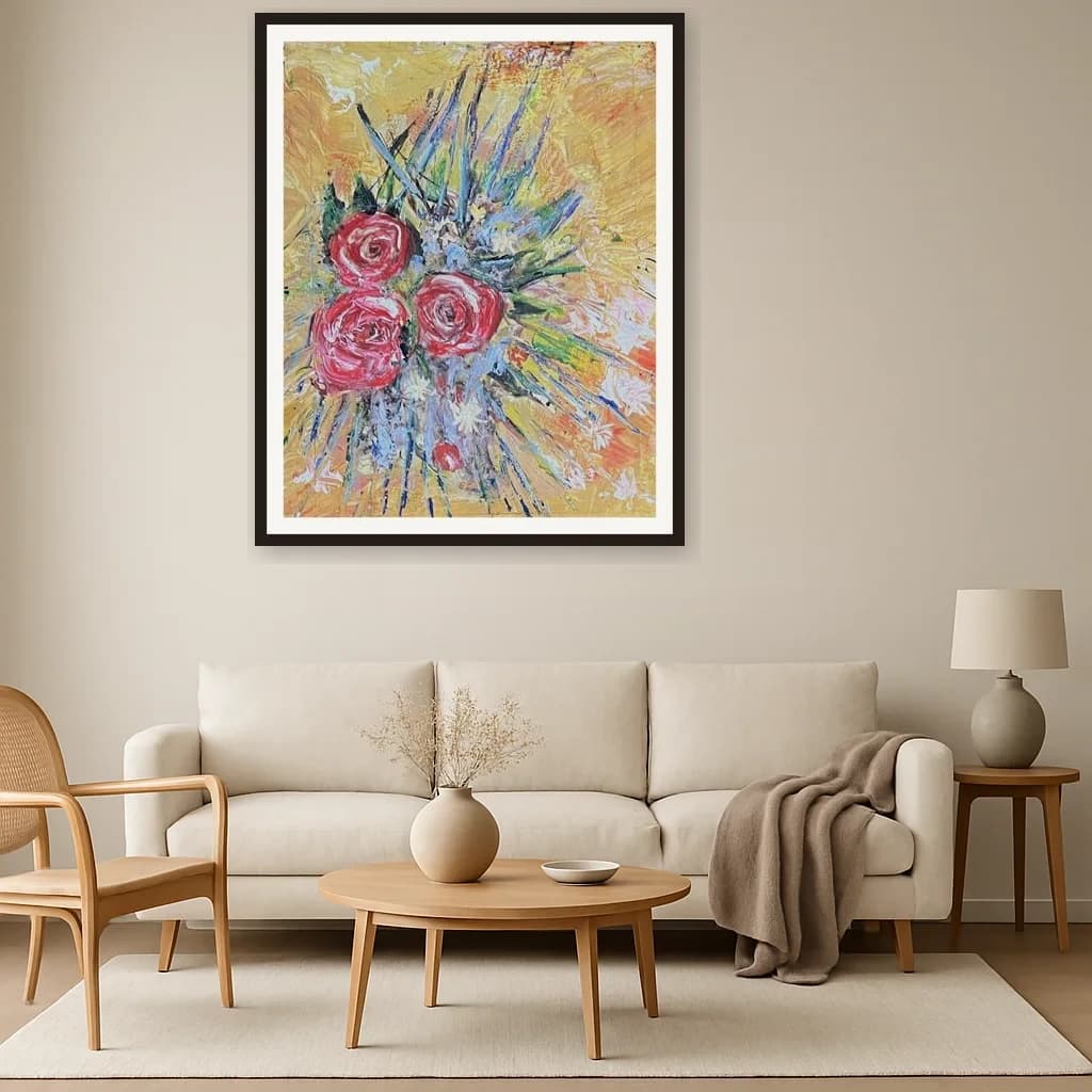 Tableau nature morte marocaine - bouquet de roses roses – vue 3
