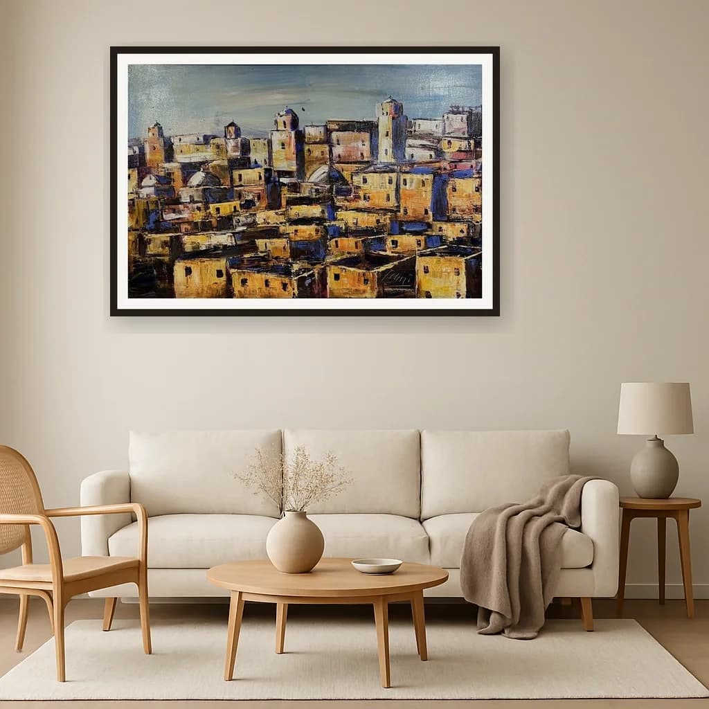 Tableau impressionniste marocain - kasbah ocre au soleil – vue 3