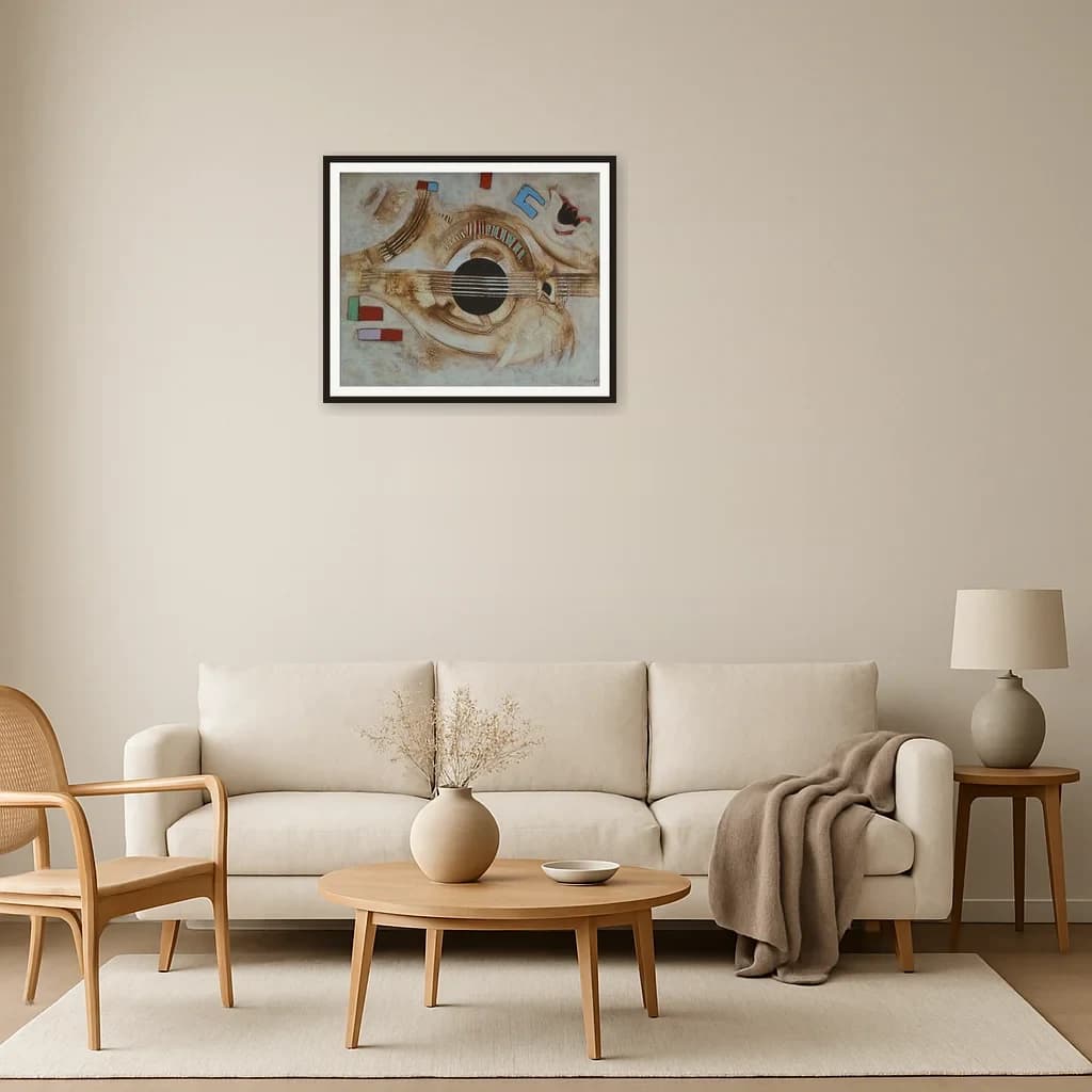 Tableau abstrait marocain - composition au luth et cercle noir – vue 3