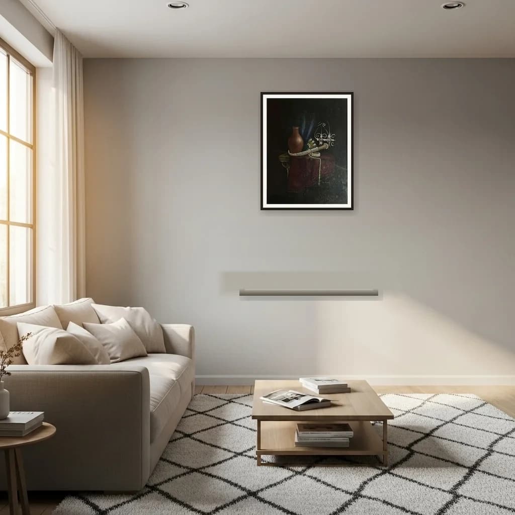 Tableau nature morte marocaine - jarre et objets sur drapé sombre – vue 3