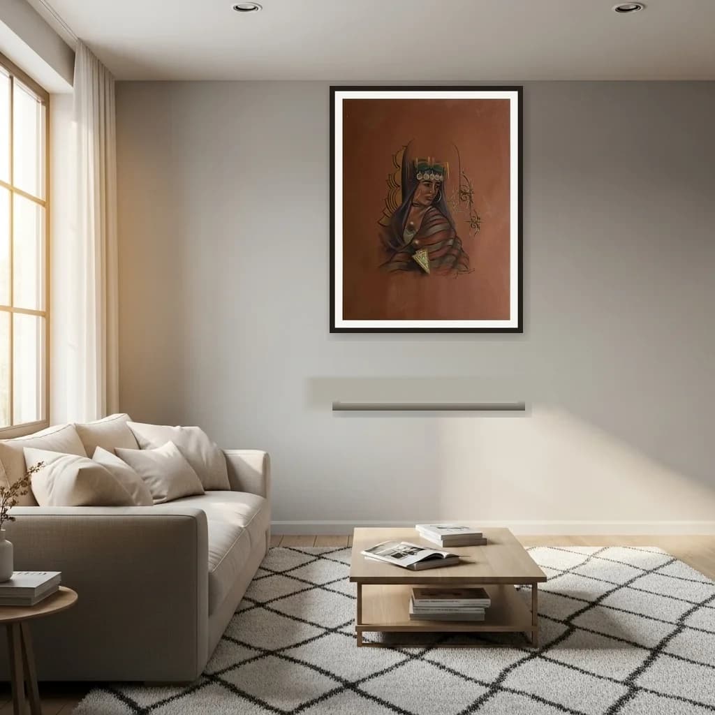 Tableau figuratif marocain - portrait de femme berbère ocre – vue 3