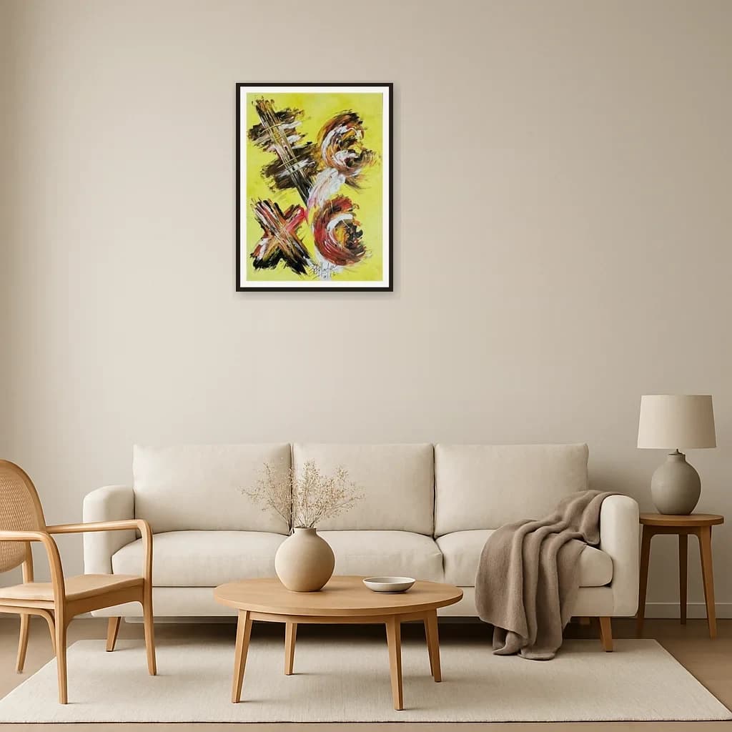 Tableau expressionniste marocain - personnage gestuel rouge et blanc – vue 3