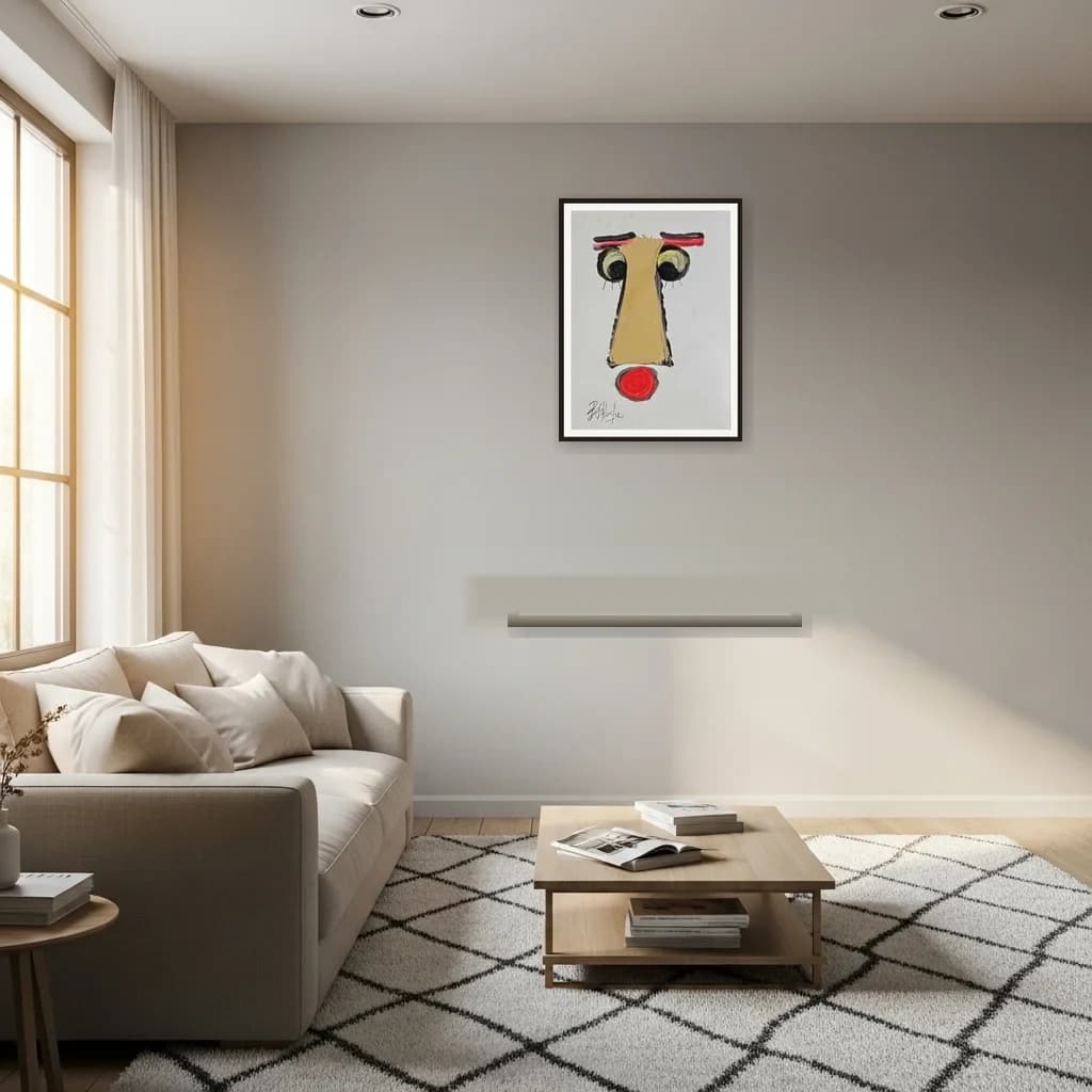 Tableau expressionniste marocain - masque cubiste au nez rouge – vue 3