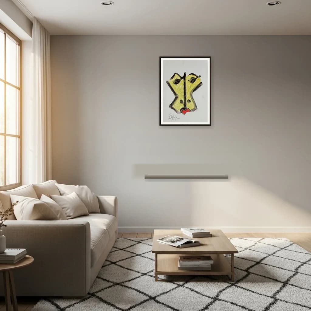 Tableau expressionniste marocain - double masque jaune – vue 3