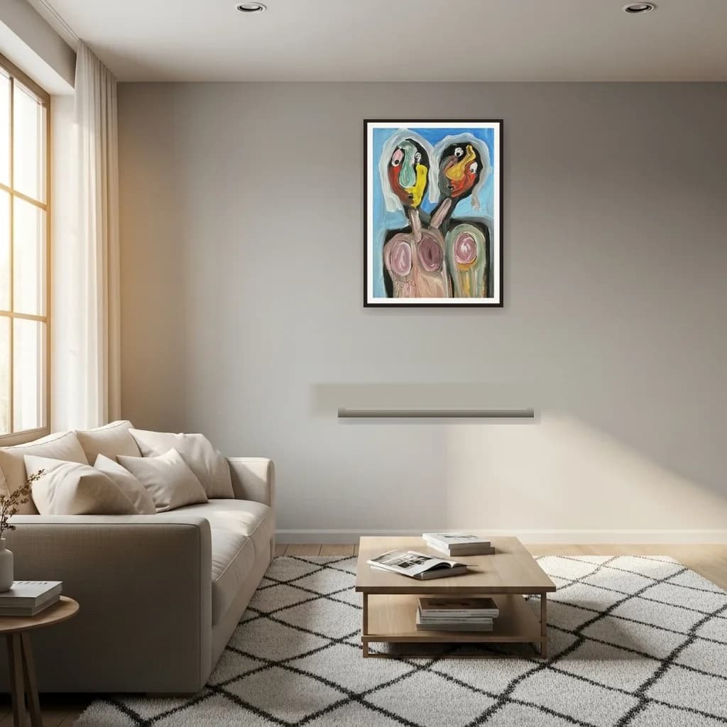 Tableau expressionniste marocain - deux visages fusionnels – vue 3