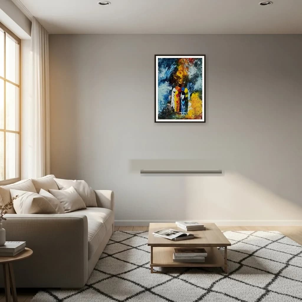 Tableau expressionniste marocain - couple dans une tempete de couleurs – vue 3