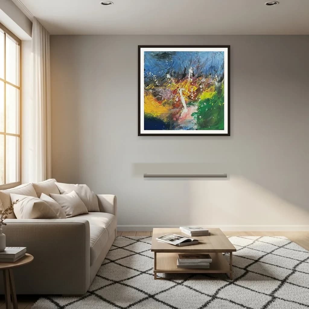 Tableau abstrait marocain - paysage abstrait aux eclats jaunes – vue 3