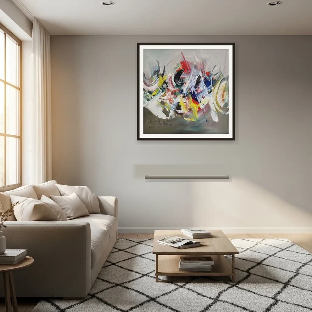 Tableau abstrait marocain - eclats gestuels gris et rouges – vue 3