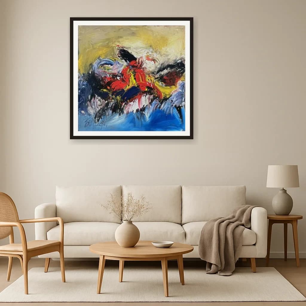 Tableau abstrait marocain - abstraction rouge bleu et noir – vue 3