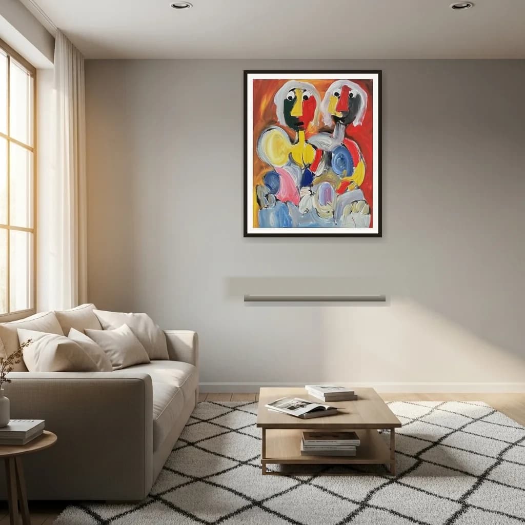 Tableau expressionniste marocain - duo de personnages colorés – vue 3