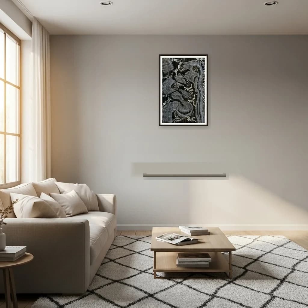 Tableau abstrait marocain - vagues organiques noires et blanches – vue 3